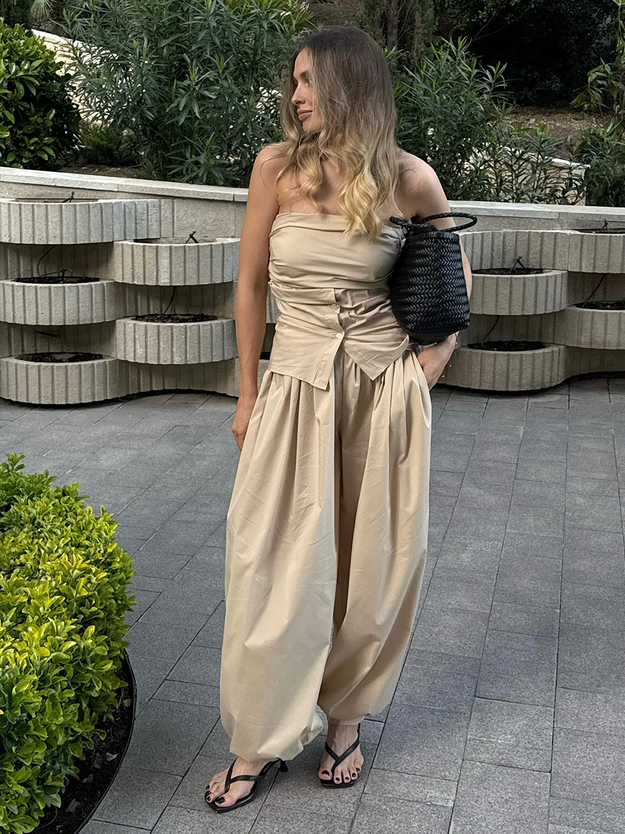 Pure cotton lantern pants, autumn street style, casual and relaxed wide-leg trousers, loose lantern pants for women