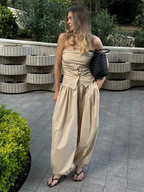 Pure cotton lantern pants, autumn street style, casual and relaxed wide-leg trousers, loose lantern pants for women