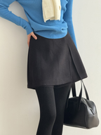 High-waisted, split-hem wool culottes with a stylish design; Korean retro casual style, thickened A-line shorts for winter.