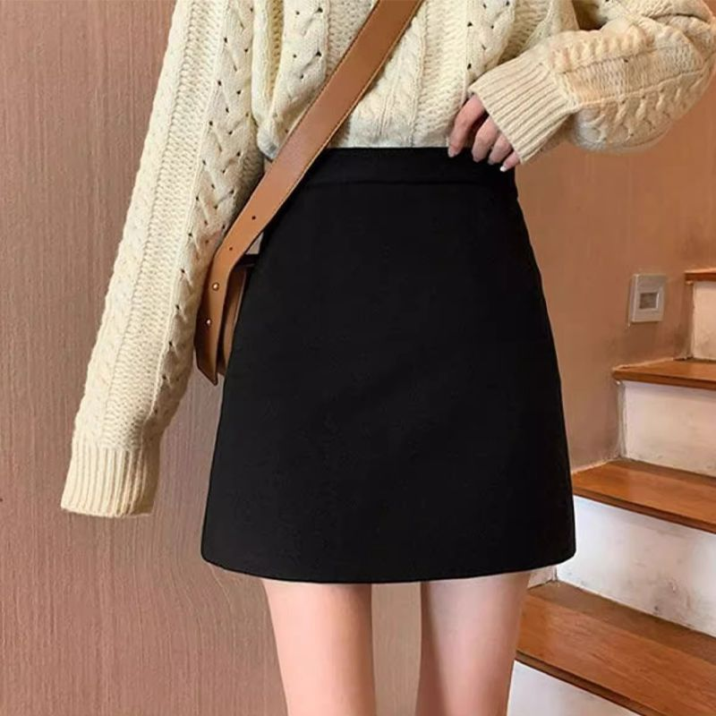 Autumn/Winter Wool Mini Skirt for Petite Women, A-line Skirt, Slimming Bodycon Skirt, Short Skirt