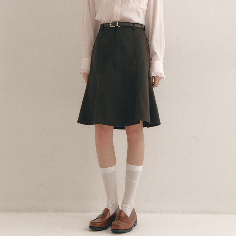 Women's wool midi skirt, 2025 autumn/winter new style, high-waisted winter skirt, petite fishtail skirt, A-line short skirt