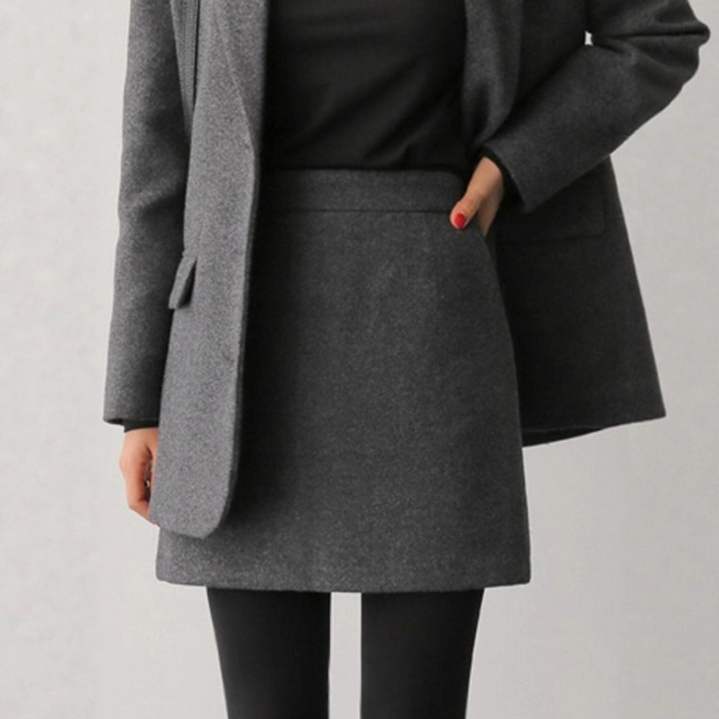 Women's wool midi skirt, new style, 2025 hot-selling outerwear, autumn and winter A-line midi skirt, short bodycon skirt