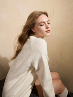 New autumn/winter solid color sweater, high neck knitwear, loose pink sweater for women.