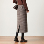 Houndstooth wool midi skirt for women, 2024 autumn/winter new arrival, thickened, long A-line skirt.