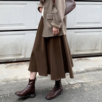Autumn/Winter French Style Brown Umbrella Skirt Women's High Waist Thick A-line Full Swing Skirt Autumn Long Skirt