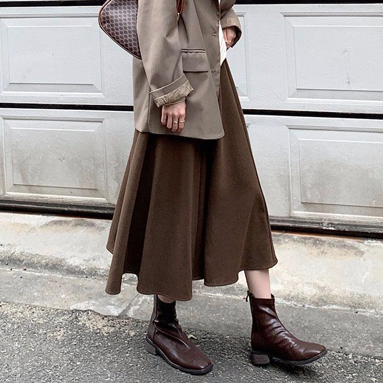 Autumn/Winter French Style Brown Umbrella Skirt Women's High Waist Thick A-line Full Swing Skirt Autumn Long Skirt