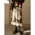 Irregular Corduroy Skirt for Women, 2025 Autumn/Winter New Retro Style, Brown High-Waisted Tie-Waist Midi Skirt