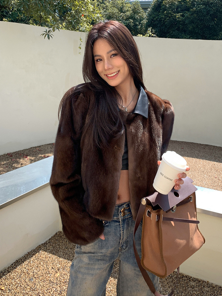 Young women's short mink coat with square collar, 2025 new winter style, faux mink fur, eco-friendly.