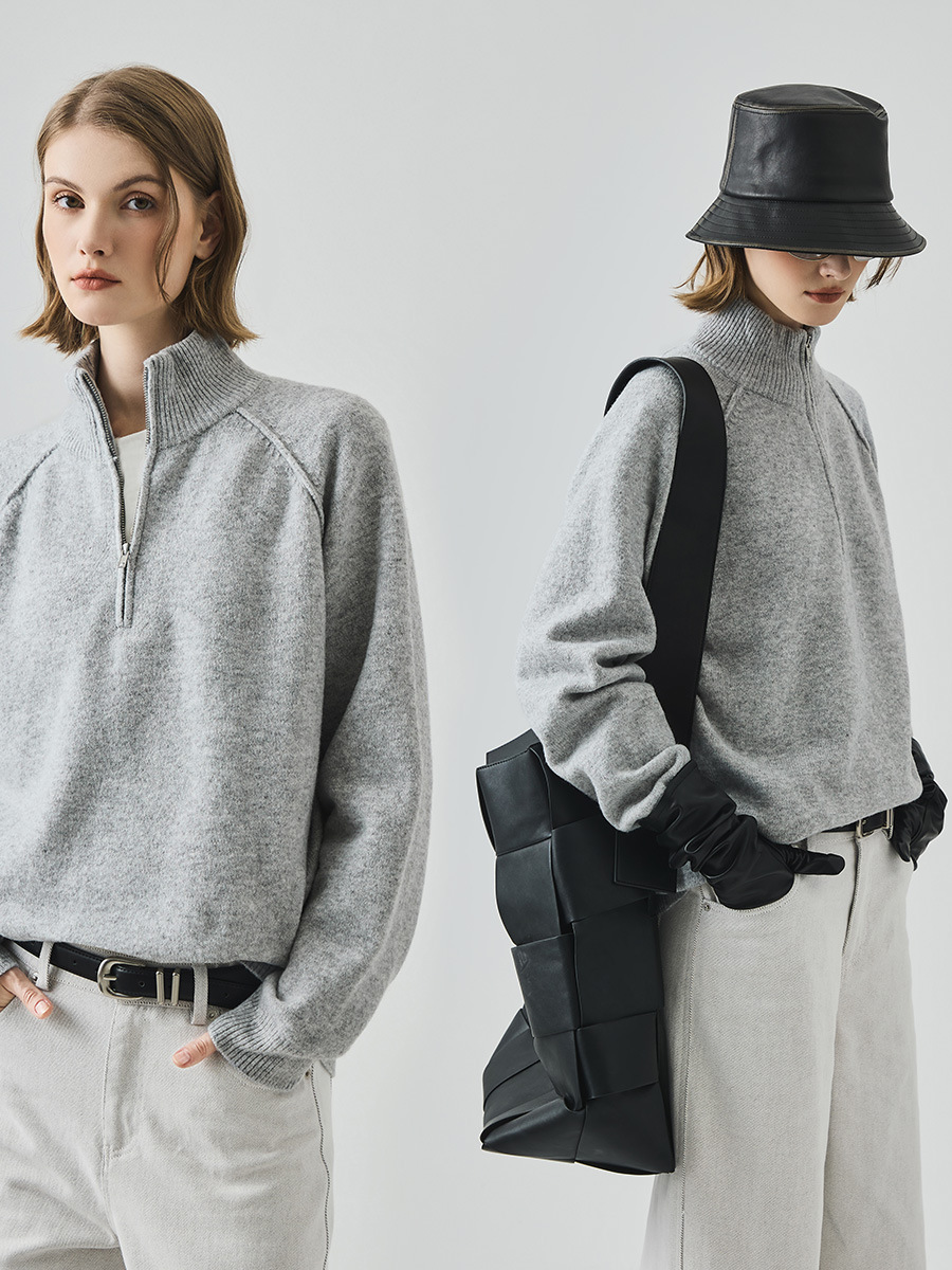 Women's Autumn/Winter Unisex Loose-fitting High Neck Zipper Raglan Long-sleeved Knit Sweater