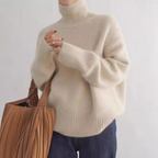Korean style women's high-neck pullover sweater, new autumn and winter style, loose and lazy soft knit top.