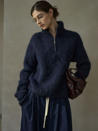 New winter style, soft and delicate alpaca wool half-zip turtleneck knit sweater for women.