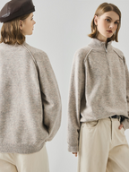 Women's Autumn/Winter Unisex Loose-fitting High Neck Zipper Raglan Long-sleeved Knit Sweater