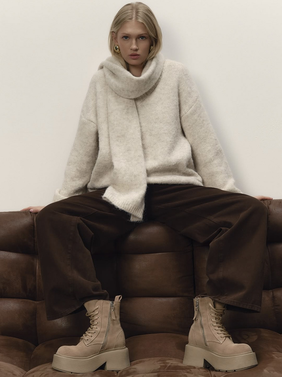 Loose-fitting, soft wool sweater for women, new autumn and winter style, European and American style pullover loose knitwear scarf set