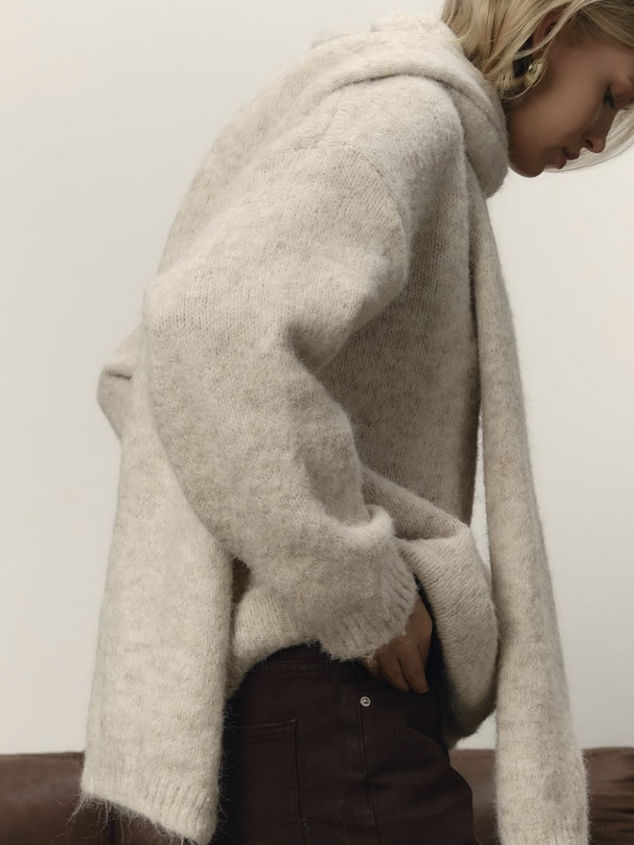 Loose-fitting, soft wool sweater for women, new autumn and winter style, European and American style pullover loose knitwear scarf set