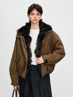 New imported fur coat with fox fur lining, designed for young people, available in denim jacket style.