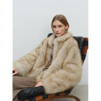 Women's mid-length faux fur stand-up collar coat for autumn and winter, a hot-selling cross-border style faux fox fur coat.