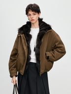New imported fur coat with fox fur lining, designed for young people, available in denim jacket style.