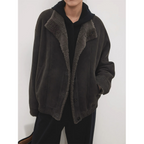 Women’s coat with stand-up collar and fur-trimmed woolen jacket