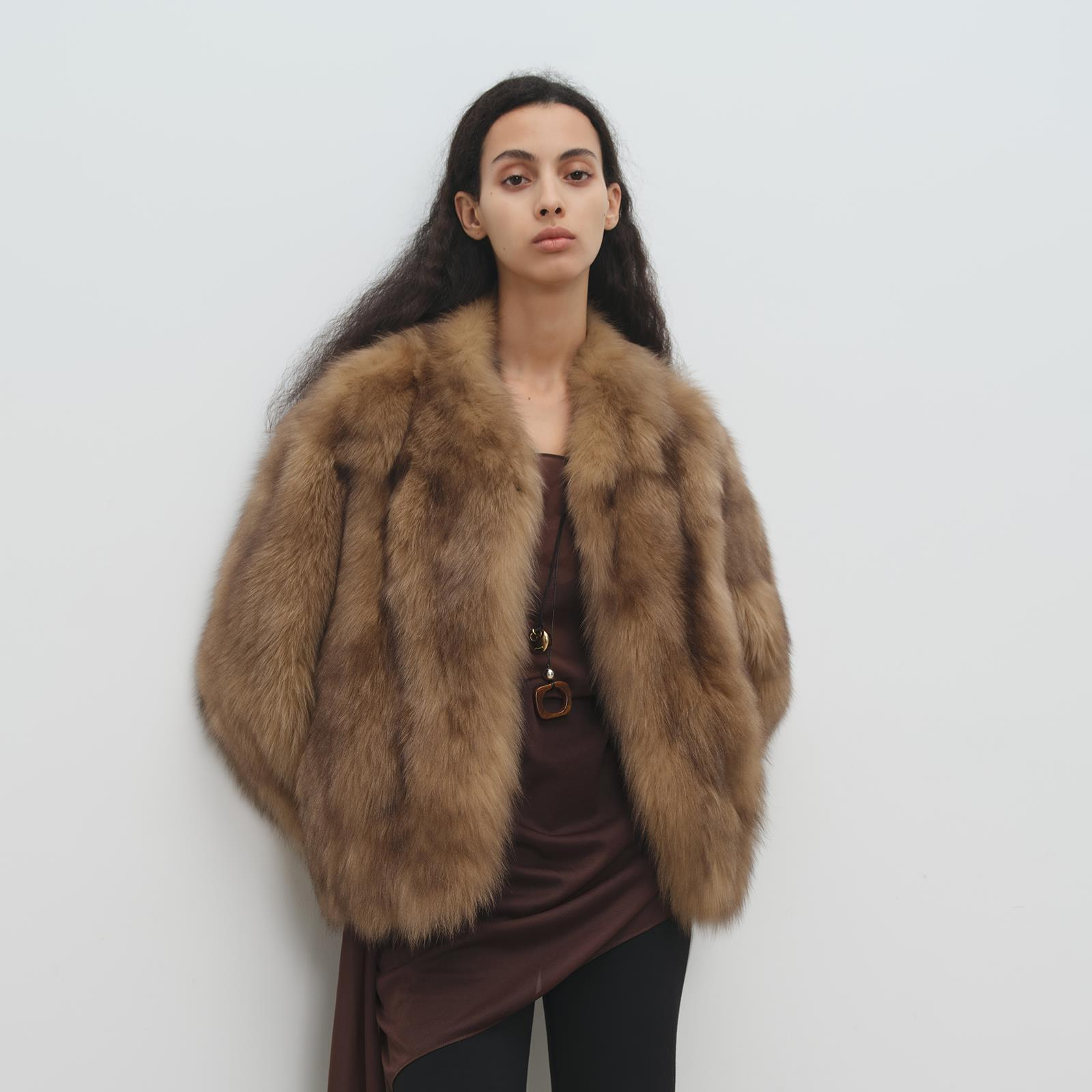 Blue fox fur tie-dye frosted V-neck short fox fur coat for women