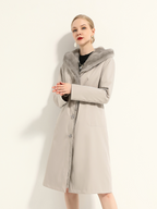Women's parka with detachable mink lining, long over-the-knee style, mink fur coat.