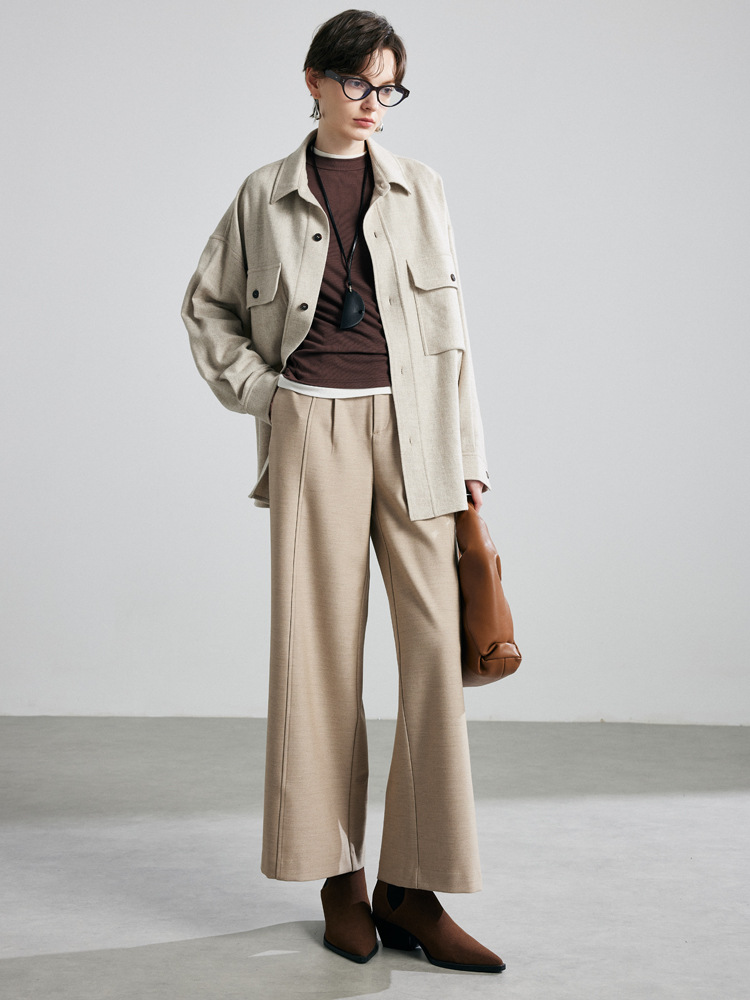 New autumn/winter style straight-leg trousers for women: slimming design, thick fabric, and wool content; also available as floor-length versions.
