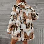 European and American style shawl collar faux fur top, mid-length plush coat, autumn and winter women's