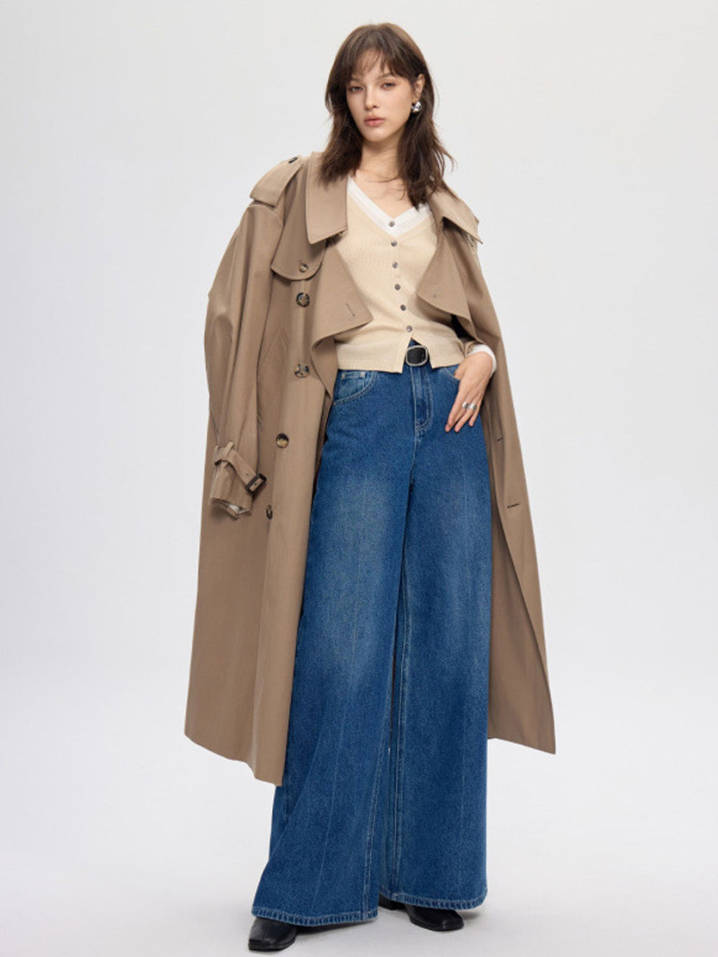 Fluffy, slimming high-waisted jeans for autumn and winter – women’s version, made of pure cotton, featuring a loose, straight fit.