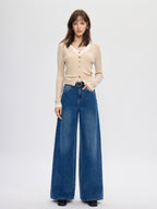 Fluffy, slimming high-waisted jeans for autumn and winter – women’s version, made of pure cotton, featuring a loose, straight fit.