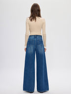 Fluffy, slimming high-waisted jeans for autumn and winter – women’s version, made of pure cotton, featuring a loose, straight fit.