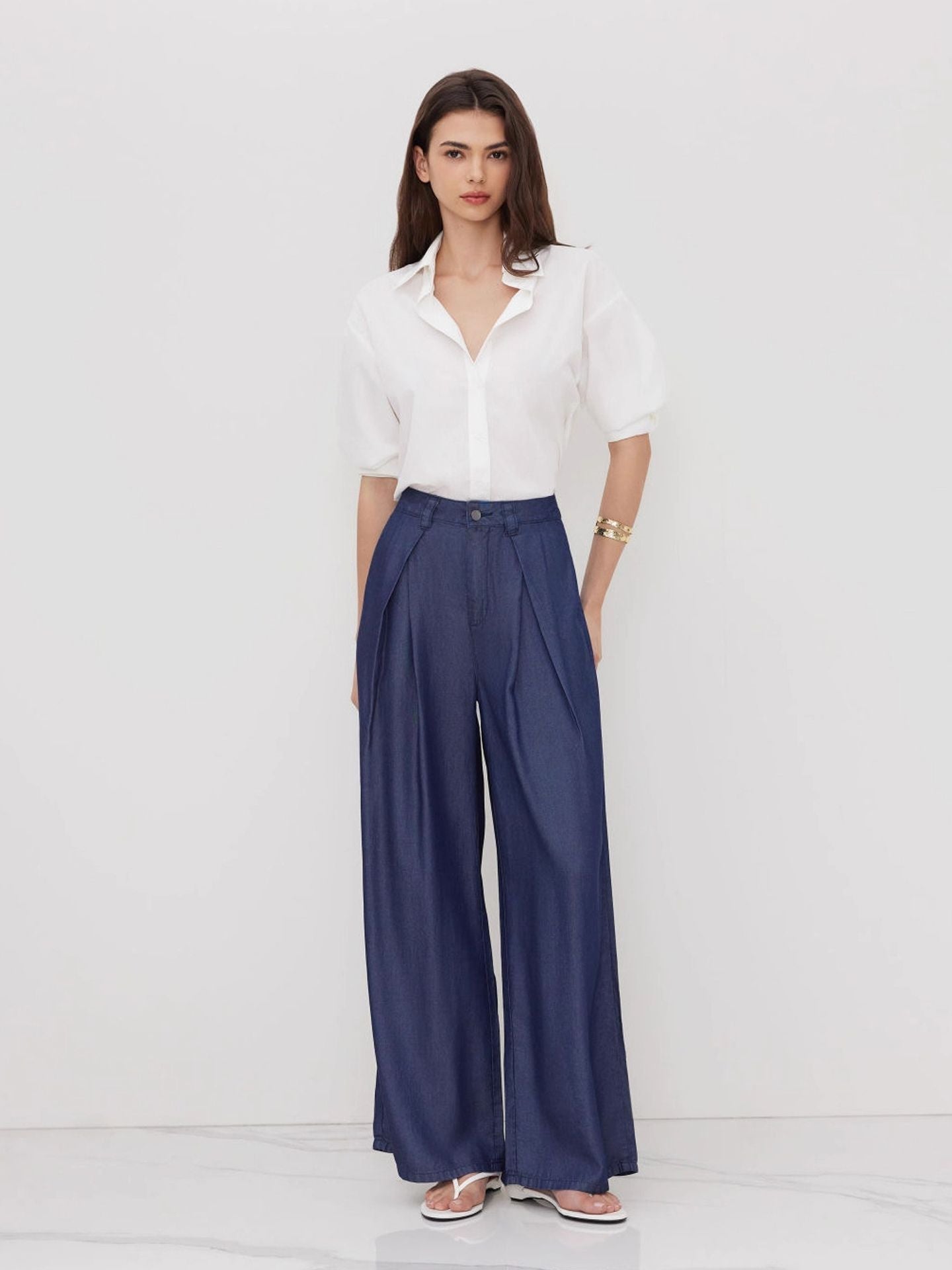 Soft silk denim wide-leg pants for women
