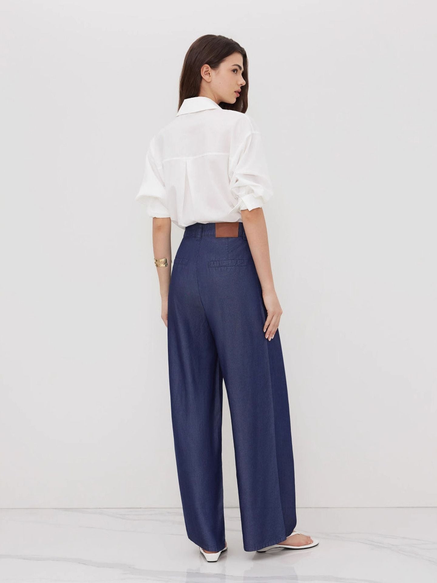 Soft silk denim wide-leg pants for women