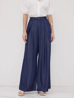 Soft silk denim wide-leg pants for women