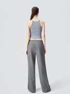 Knitted four-color casual pants; women’s high-waisted, hip-enhancing trousers with a flattering, straight-leg design and wide legs.