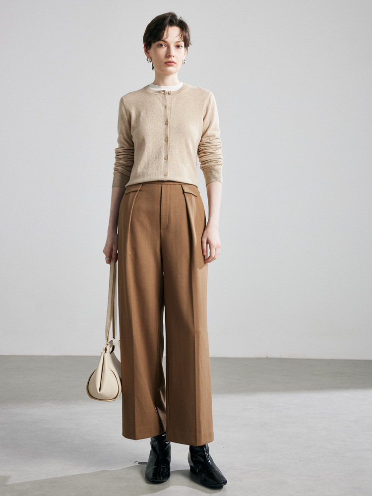 New casual trousers for women in autumn and winter – slimming design, woolen fabric, suitable for wearing with suits or as ankle-length pants.