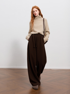 New long woolen trousers for autumn and winter – elastic, high-waisted, wide-leg designs; perfect for girls.