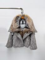 New high-end luxury cashmere and fur down jacket with large fur collar, short style, thick coat for women.