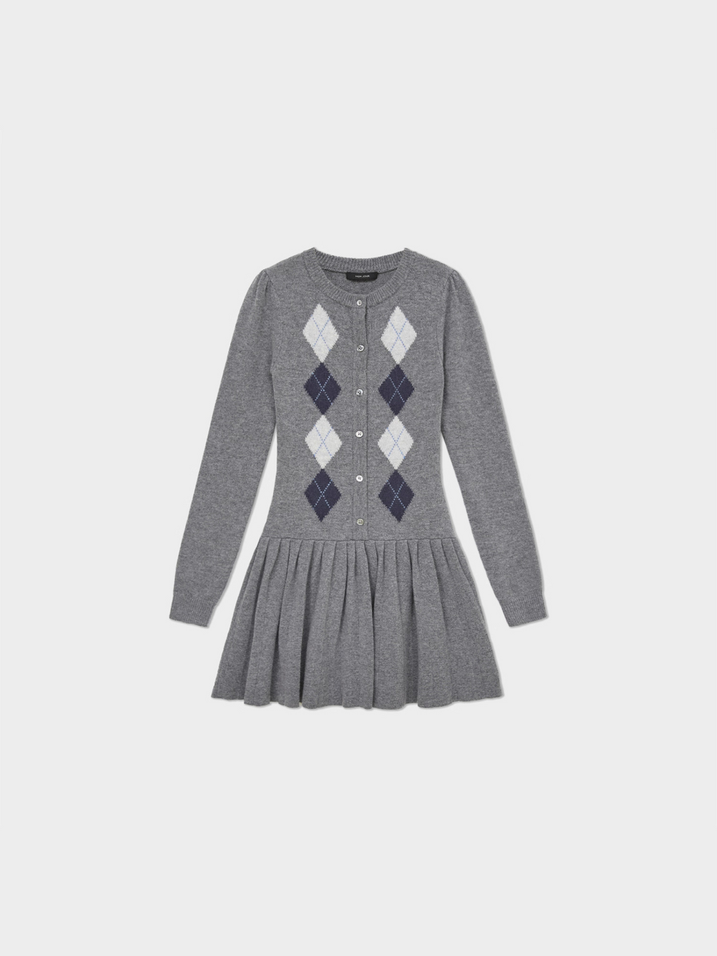 Retro-style cashmere-wool striped plaid pleated knitted dress