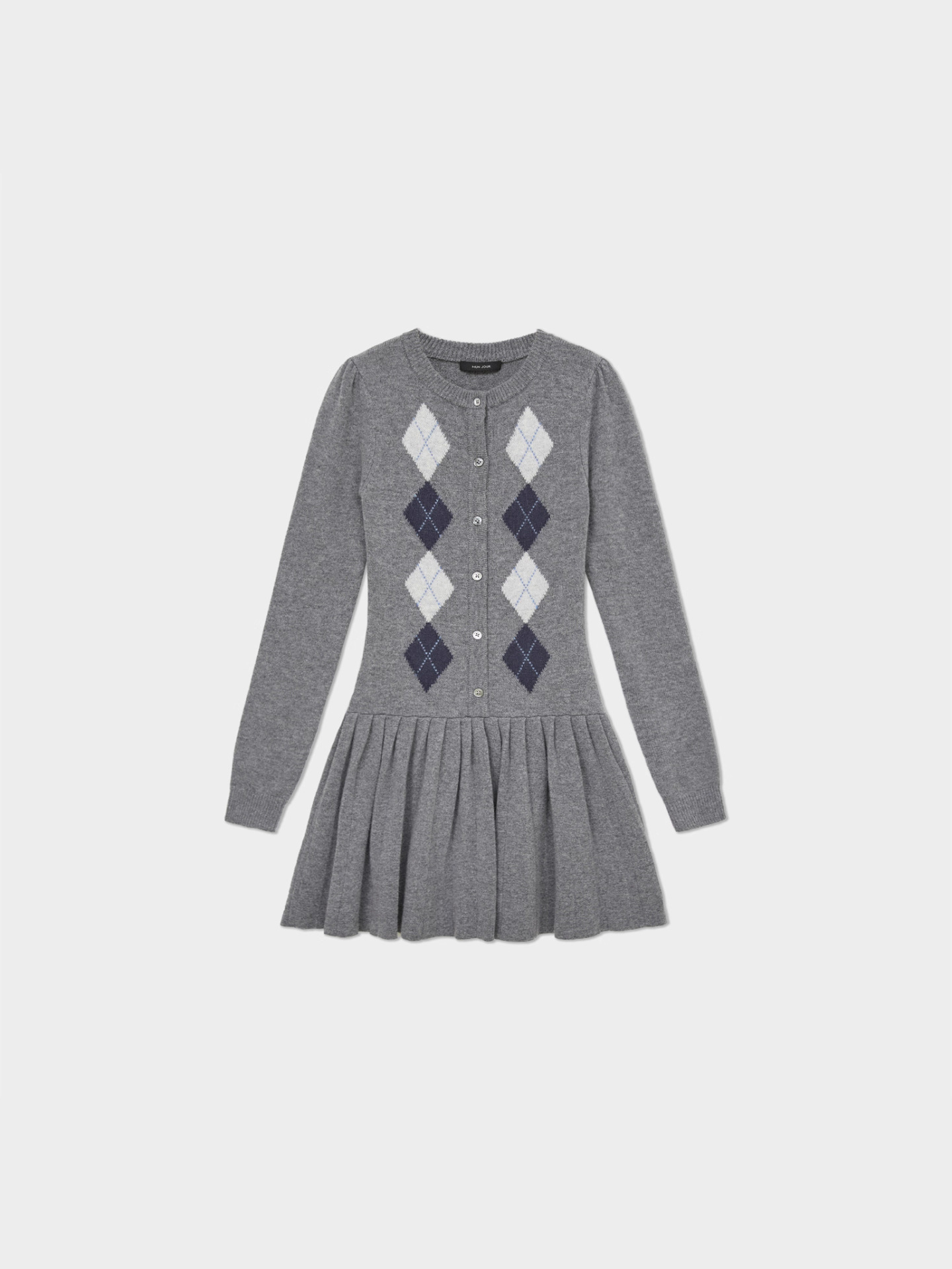 Retro-style cashmere-wool striped plaid pleated knitted dress