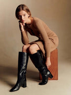 Autumn/Winter Long-Sleeved Knit Dress with Large Buttons, Medium Length
