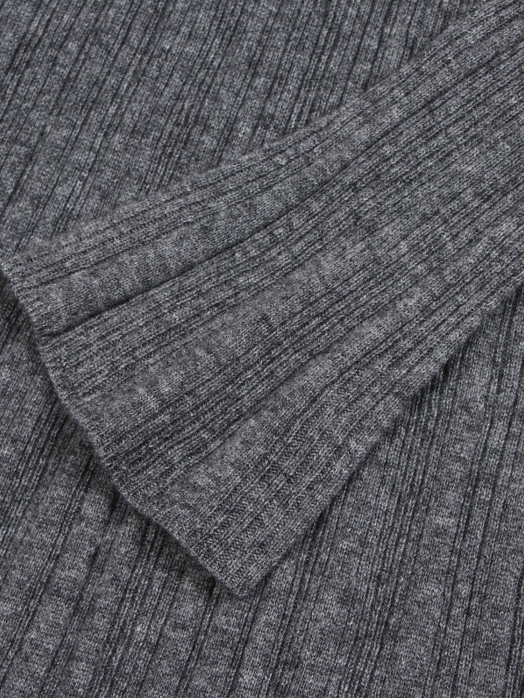 Elegant and graceful gray sweater dress with high collar, long sleeves, and a knitted woolen underlayer, perfect for autumn and winter.