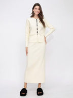 Knit sweater-top, skirt, and long dress set – a gentle and stylish outfit for autumn and winter.