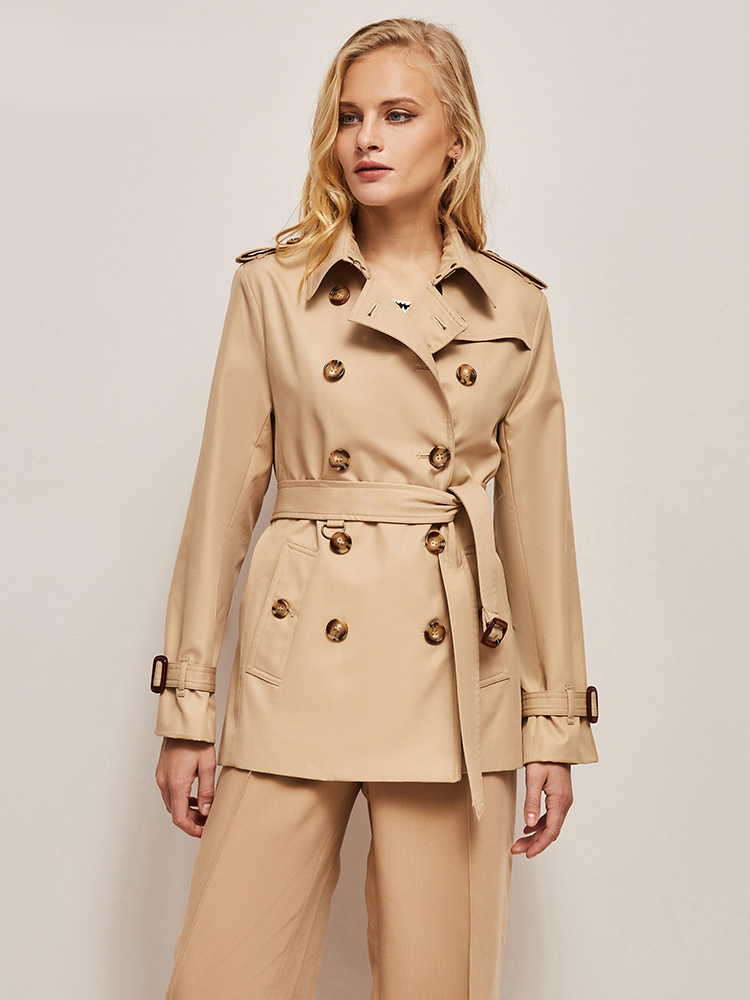 New Autumn British Style High-End Khaki Trench Coat for Women, Classic Hepburn Style Outerwear
