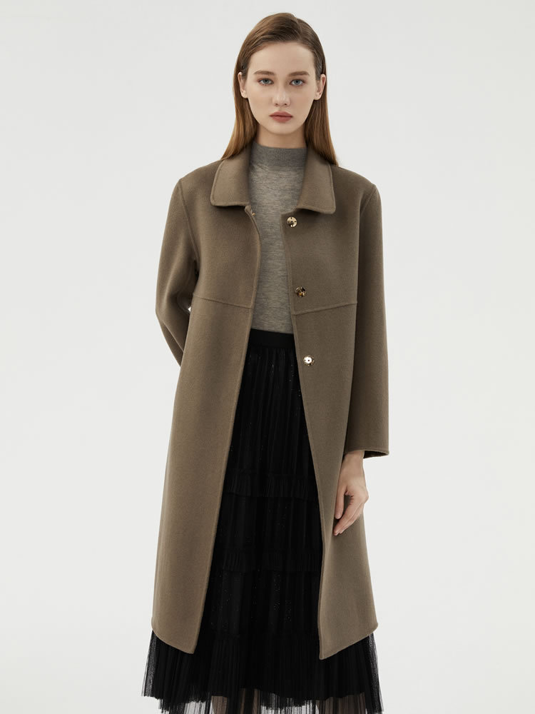 New autumn/winter style pure wool double-sided fleece coat for women, long woolen overcoat, elegant and slimming workwear.