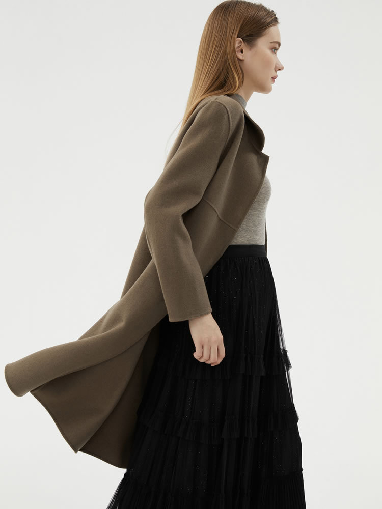 New autumn/winter style pure wool double-sided fleece coat for women, long woolen overcoat, elegant and slimming workwear.
