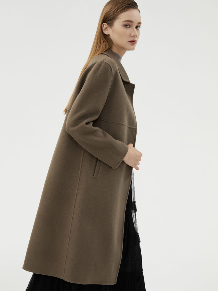 New autumn/winter style pure wool double-sided fleece coat for women, long woolen overcoat, elegant and slimming workwear.