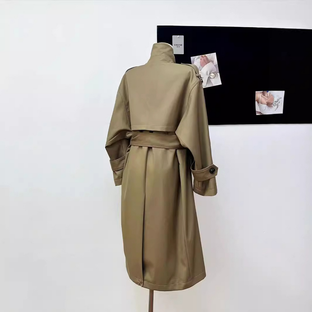 Parisian Dream Oversized Lapel Double-Breasted Mid-Length Elegant Trench Coat for Women (High Street Style)