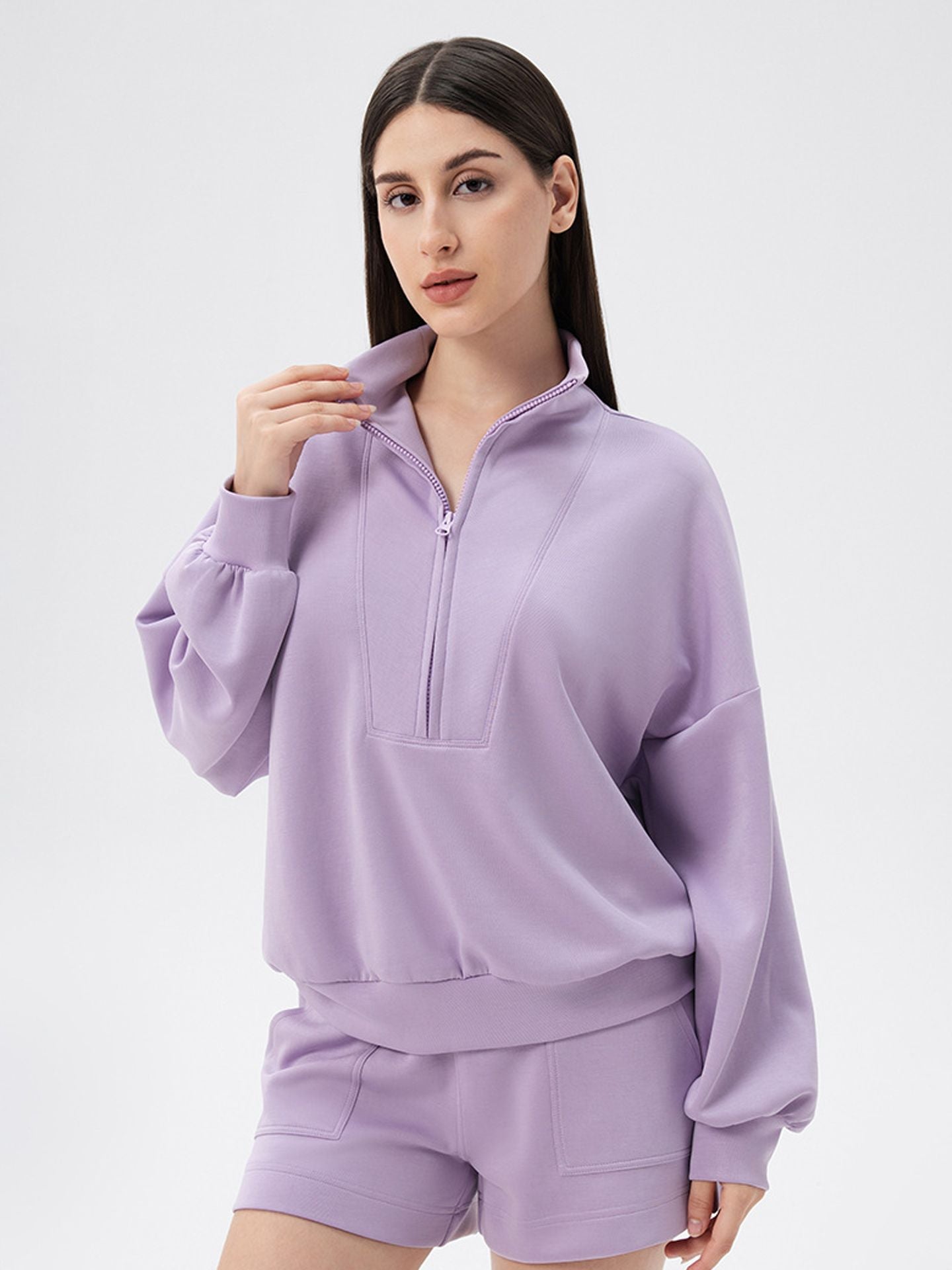 New autumn/winter yoga wear – sports hoodie for women, made of modal fabric; features a loose fit and a stand-up collar.