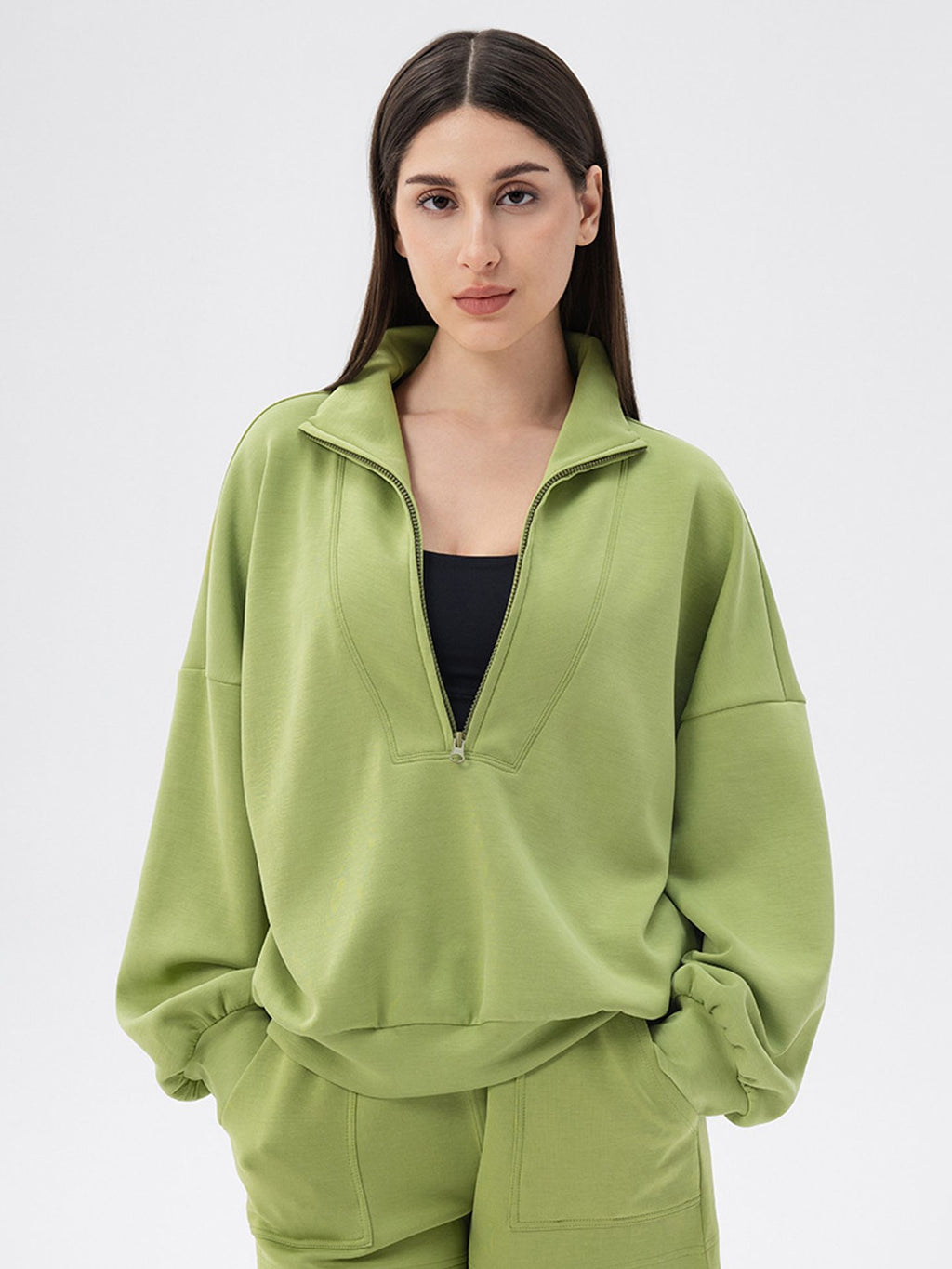 New autumn/winter yoga wear – sports hoodie for women, made of modal fabric; features a loose fit and a stand-up collar.