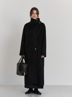 100% Wool Grey Turtleneck Double-Sided Wool Long Coat for Women, High-Quality Winter Wool Coat