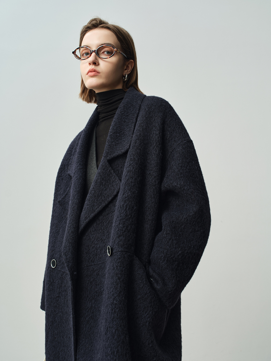 Autumn/Winter Style Suli Alpaca Double-Sided Wool Coat for Women, Loose Fit, Korean Style, Lapel Long Coat